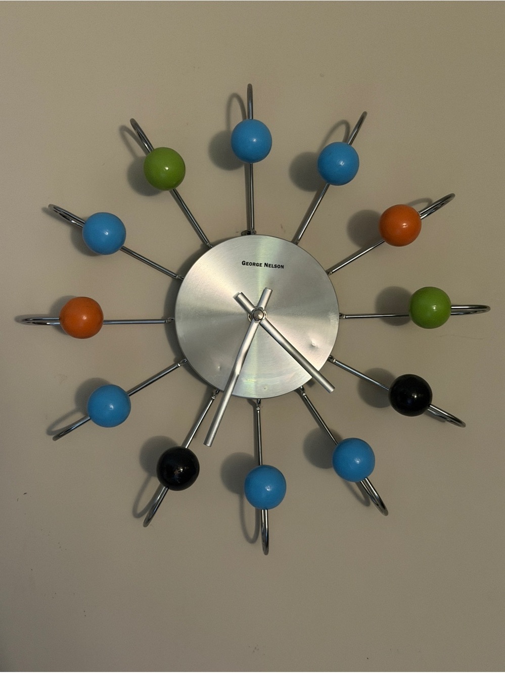 Atomic Style Wooden Ball Clock MCM Mid Century Modern multicolored wall clock